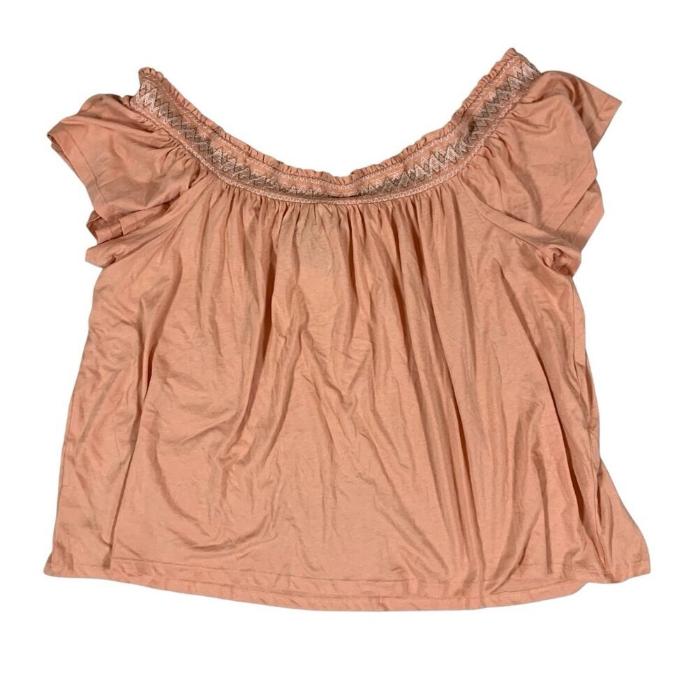 Torrid Peach Off‎ Shoulder Top 4 Plus Size Smocked Neckline Flowy Boho NWT - Picture 3 of 6